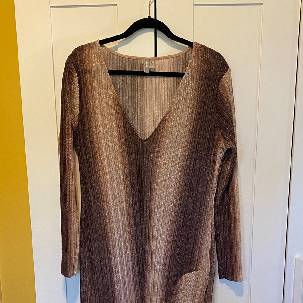 ASOS Elegant Shimmery Brown Long Sleeve Dress